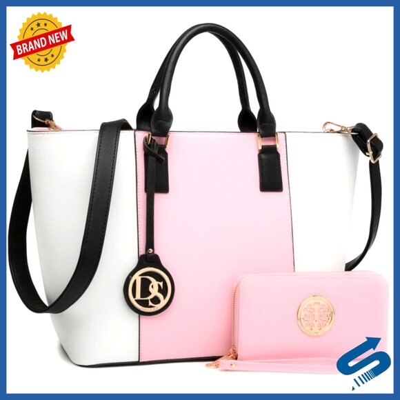 Handbags - Large Vegan Leather Tote Bag with Matching Wallet, Work Shoulder Satchel